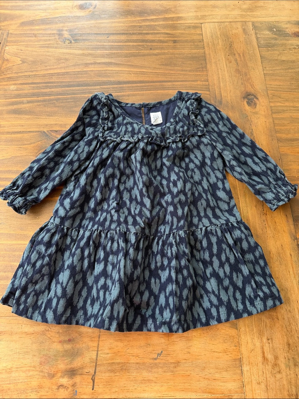 GAP Navy and Slate Patterned Ruffle-Yoke Dress
